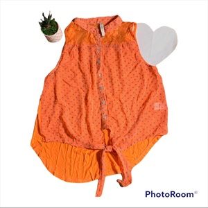 Paper Crane orange sleeveless shirt with lace